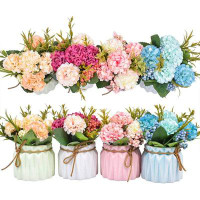 Primrue Artificial Flower Plants – Mini Fake Hydrangea Flowers In Pot For Home Decor Party Wedding Office Patio Table De