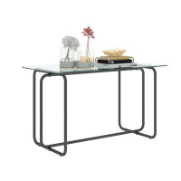 Ebern Designs 1-Piece Rectangle Dining Table With Black Metal Frame, Tempered Glass Dining Table For Kitchen Room