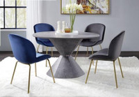 ACME - 47 Inch 5 Piece - Round Faux Concrete Dining Table w 4 Gray or Blue Velvet & Gold Finish ( Or Mix )