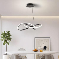 Wrought Studio Modern LED Pendant Light Fixture, Dimmable Chandelier With Remote, Black Contemporary Ceiling Hanging Fix