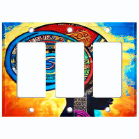 WorldAcc Metal Light Switch Plate Outlet Cover (Colourful Native African Culture Beauty - Triple Rocker)