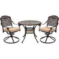 Bloomsbury Market 3 Piece Patio Bistro Set Outdoor Cast Aluminum Dining Set 2 Swivel Chairs and 1 Umbrella Table