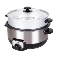 Tayama Tayama 3 Qt. Black Stainless Steel Electric Non-Stick Hot Pot Multi-Cooker with Steamer Glass Lid