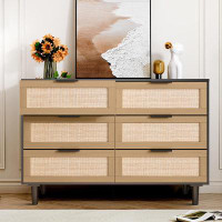 Latitude Run® elegant design Rattan storage dresser with six big drawers and natural rattan drawer design