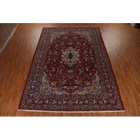 Isabelline Vegetable Dye Red Isfahan Persian Design Area Rug Hand-Knotted 10X14