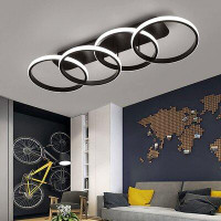 Wrought Studio Modern LED 4 Rings Creative Metal Ceiling Light Fixtures For Living Room Kitchen Dining Room (Black)