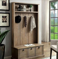 FOA - Coat Rack 42 Hall Storage with Shoe Storage in Rustic Weathered Gray