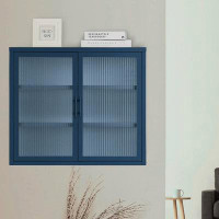 Latitude Run® Retro Style Haze Double Glass Door Wall Cabinet;Black