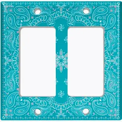WorldAcc Metal Light Switch Plate Outlet Cover (Teal Paisley Bandana Circle White Tile   - Single Toggle)
