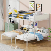 Mason & Marbles Full Over Twin & Twin Bunk Bed Metal Triple Bed With Nightstand And Guardrails