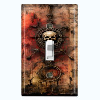 WorldAcc Metal Light Switch Plate Outlet Cover (Skull Map Voyage Biege - Single Toggle)
