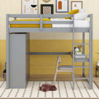 Harriet Bee Wood Full Size Loft Bed With Built-In Wardrobe, Desk, Storage Shelves And Drawers