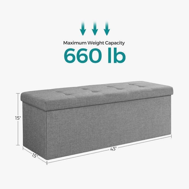 NEW 43 IN FOLDING LIGHT GRAY STORAGE BENCH FOOTREST PADDED SEAT LSF77G in Other in Manitoba - Image 4