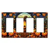 WorldAcc Metal Light Switch Plate Outlet Cover (Halloween Spooky Pumpkin - Quadruple Rocker)