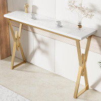 Mercer41 63" Modern White Kitchen Bar Height Dining Table Wood Breakfast Pub Table with Gold Base