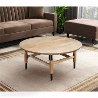 Latitude Run® Round Coffee Table, Handcrafted Natural Mango Wood with Iron Legs