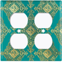 WorldAcc Metal Light Switch Plate Outlet Cover (Damask Yellow Elegant Diamond Green - Single Toggle)