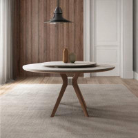 LORENZO Simple modern sintered stone solid wood round dining table with turntable