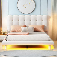 Ivy Bronx Upholstered Platform Bed With Led Frame And Button-Tufted Headboard