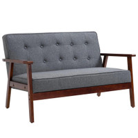 45 2 SEAT SOFA FOR BEDROOM, MODERN UPHOLSTERED LOVESEAT WITH BUTTON TUFTED BACK AND WOOD LEGS, GREY