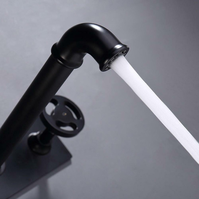 Industrial Pipe Matte Black Wall Mounted Bathroom Sink Faucet Double Handles Solid Brass in Plumbing, Sinks, Toilets & Showers - Image 4