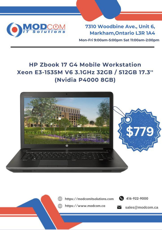 HP Zbook 17 G4 17.3-inch Mobile Workstation Laptop Off Lease: Intel Xeon E3-1535M V6 3.1GHz 32GB 512GB Nvidia P4000 8GB in Laptops