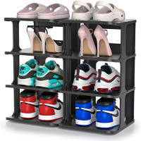 Ivy Bronx Ivy Bronx Shoe Rack For Bedroom, Plastic Shoe Rack Organizer For Closet, 4 Tiers 2 Columns Shoe Cubby, Free St