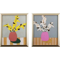 HomeRoots Set Of Two Colourful Plants In Pots Wall Art