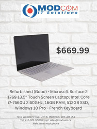 Microsoft Surface 2 1769 13.5 Touch Screen Laptop, Intel Core i7-7660U 2.60GHz, 16GB RAM, 512GB SSD, Windows 10 Pro