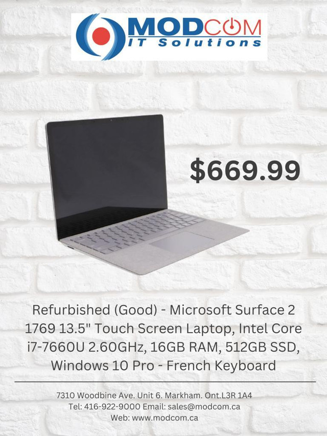 Microsoft Surface 2 1769 13.5 Touch Screen Laptop, Intel Core i7-7660U 2.60GHz, 16GB RAM, 512GB SSD, Windows 10 Pro in Laptops