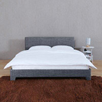 Latitude Run® Cadre de lit double avec tête de lit | Structure de lit plateforme tapissier, lattes en bois robustes et s
