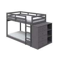 Harriet Bee 3 Open Compartments Wood Twin Over Twin Bunk Bed In Grey
