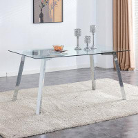Wrought Studio A Modern Minimalist Rectangular Glass Dining Table With Tempered Glass Tabletop And Silver Metal Legs