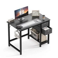 Inbox Zero Inbox Zero Computer Desk With Drawer 40 Inch PC Table Study Desk With 2-Tier Drawers Storage Shelf Headphone