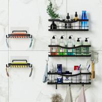 Rebrilliant 5-Packs Shower Caddy Shelf Organizer Rack With 2 Soap Holders And 6 Hooks, Stainless Steel Storage For Insid