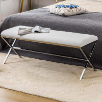 Ivy Bronx End Of Bed Bench,Modern Entryway Bench Faux Leather Upholstered Dining Bench,Vanity Bench With Metal X Legs, L