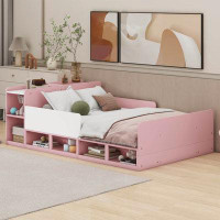 Latitude Run® Wood Full Size Platform Bed With Storage Headboard And 4 Underneath Cabinets