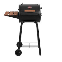 FETMIA Black Patio Pro Charcoal Grill And Smoker: Featuring Cast Iron Grates, Premium Wood Shelf, And Precise Damper Con