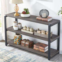 Latitude Run® Sofa Table, Rustic Console Table For Living Room, Foyer Tables For Entryway With 3-Tier Open Shelf, Grey