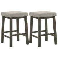 Red Barrel Studio 25 Inch Wooden Bar Stool With Fabric Seat, Set Of 2, Grey