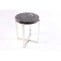 DYAG East Round Petrified Wood Top with Stainless Steel Stand End Table