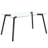 Wrought Studio Modern Minimalist Rectangular Glass Dining Table For 4-6 With 0.31" Tempered Glass Tabletop And Black Coa