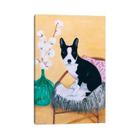 East Urban Home Frenchie On Rattan Chair - Wrapped Canvas Print