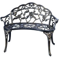 Astoria Grand Patio Garden Bench Metal Park Bench Cast Aluminum Outdoor Furniture With Floral Rose For Patio,Park,Lawn,Y