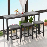 17 Stories Long Dining Table Set With 3 Stools