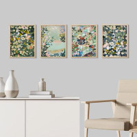SIGNLEADER Framed Paint Stroke Garden Flower Forest Plants Set of 4 Abstract Geometric Wall Decor Prints
