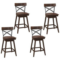 17 Stories 17 Storeys Set Of 4 Wooden Swivel Bar Stools Counter Height Kitchen Chairs W/ Back Brown