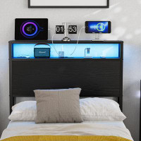 Ivy Bronx Kaiwei Storage Headboard With Led Lights & Charging Station - Industrial Metal And Wood