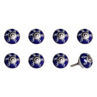 HomeRoots 1.5" X 1.5" X 1.5" Hues Of White, Navy And Silver - Knobs 8-Pack
