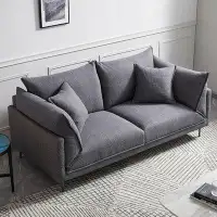 Orren Ellis 74.8" blue grey Cotton and linen Standard Sofa cushion couch